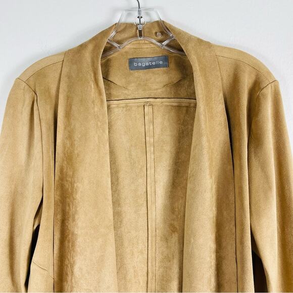 Bagatelle tan faux suede open waterfall lightweight preppy office jacket large - Picture 2 of 6